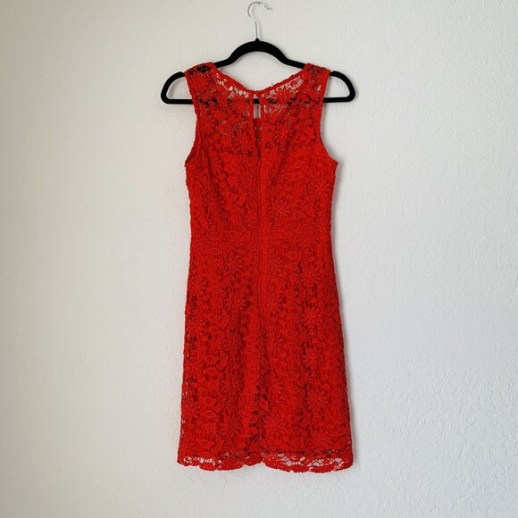 Skies Are Blue Dress XS Red Crochet Lace Mini Sleeveless Summer Colorful Preppy - Picture 2 of 10